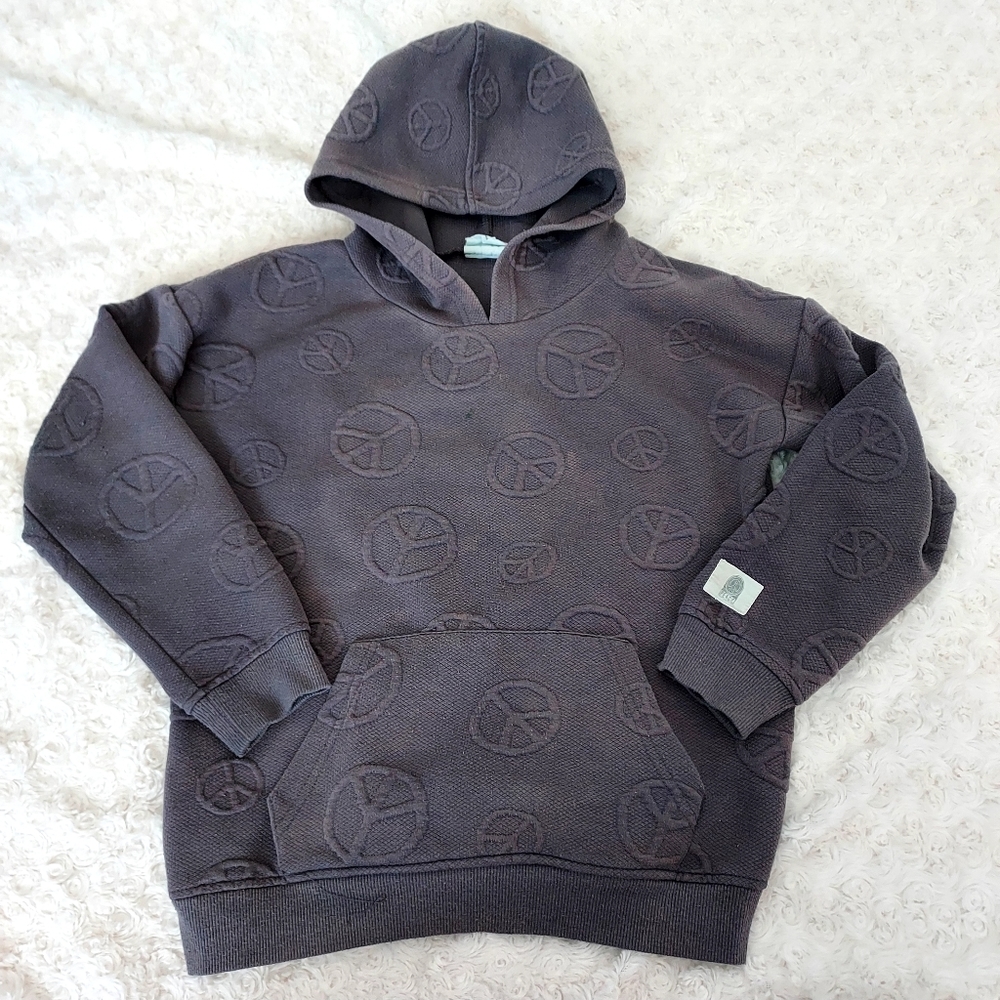 Cotton On Raised Peace Sign Gray Hooded pullover youth 8 Cool Weather Casual